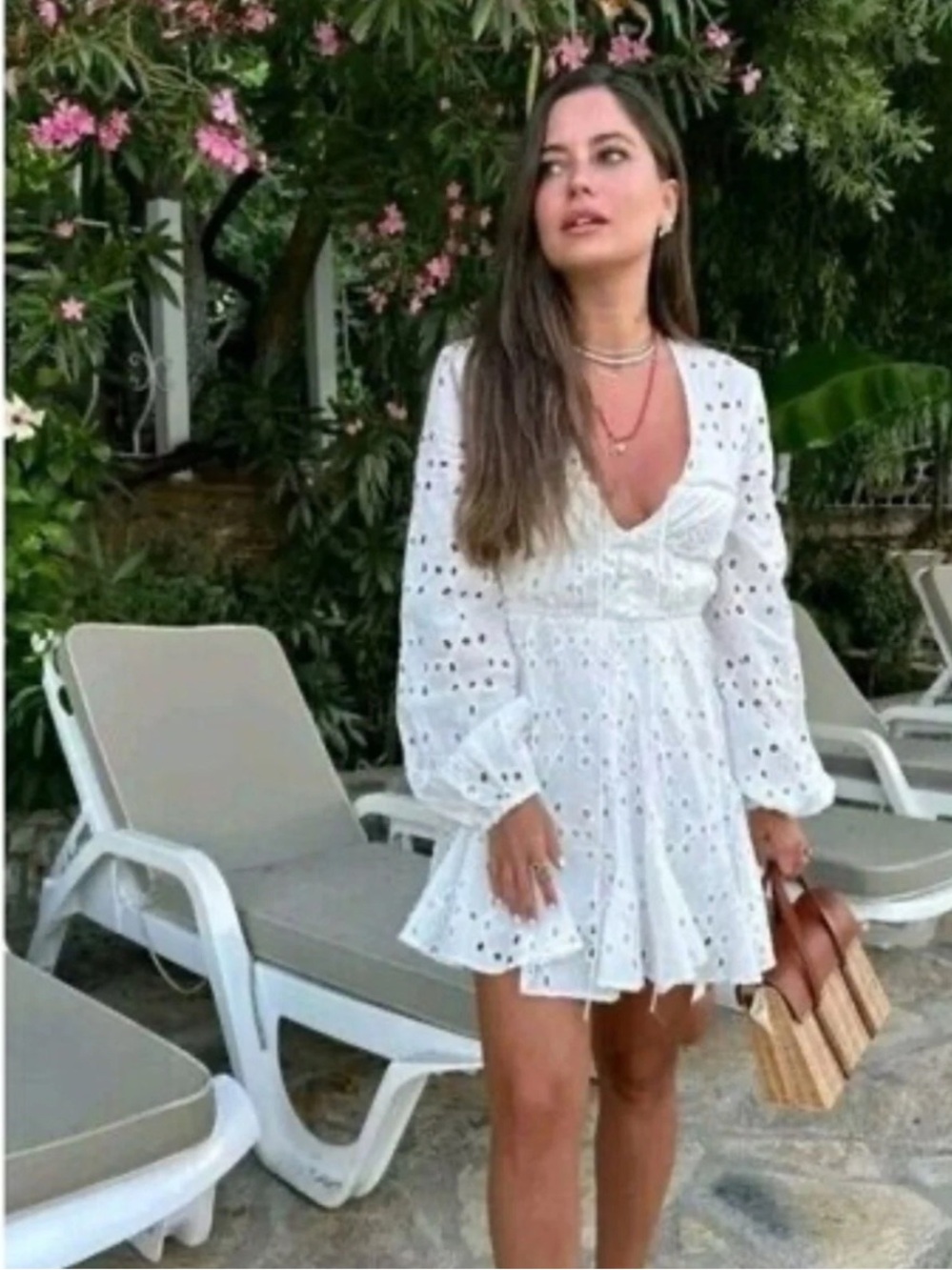Zara 100% Cotton Embroidered Cutwork Mini Dress Blogger Fav White Sz M